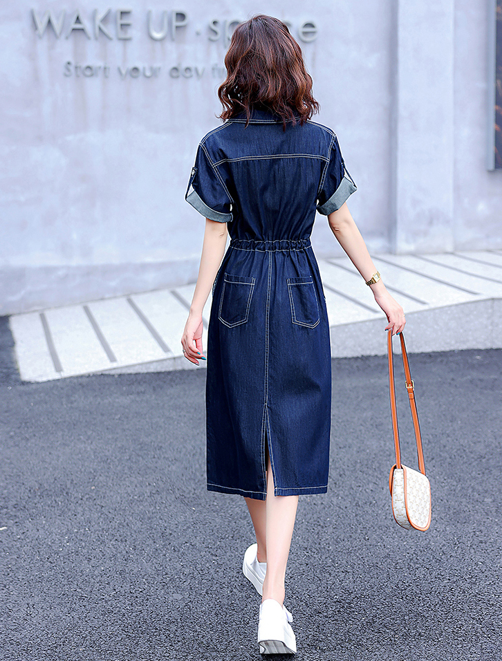 ĐẦM JEAN XÒE CỔ SƠ MI EO RÚT - NJ220